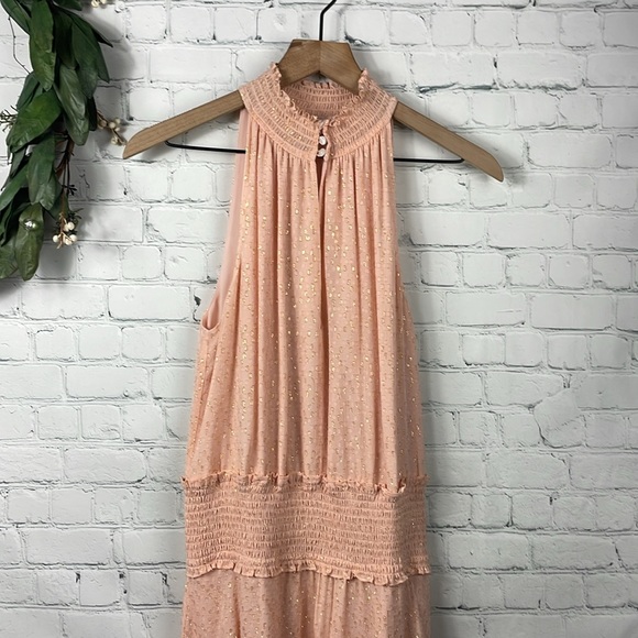 A.L.C. Kaia Metallic Sleeveless Smocked Silk Blush Dress size 2 - Picture 3 of 7